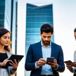 Home 11 핀테크 빅데이터 분석 기술 - **Prompt:** A dynamic, high-tech financial cityscape at dusk, with sleek skyscrapers representing ma...