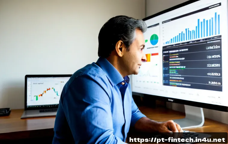 Home 17 빅데이터 분석 기반 주식 투자 - Photorealistic modern investment workspace in São Paulo, Brazil, middle-aged Brazilian investor revi...